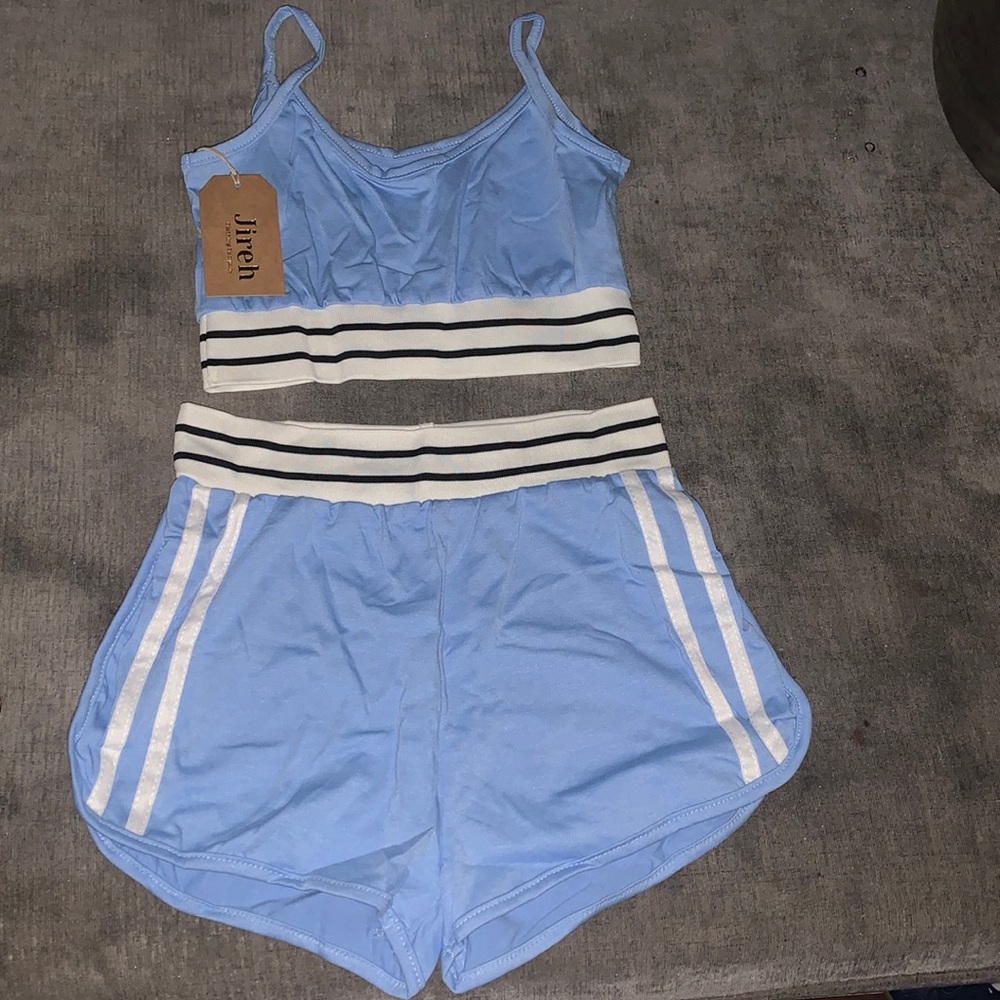 Blue Workout Two Piece Short Set